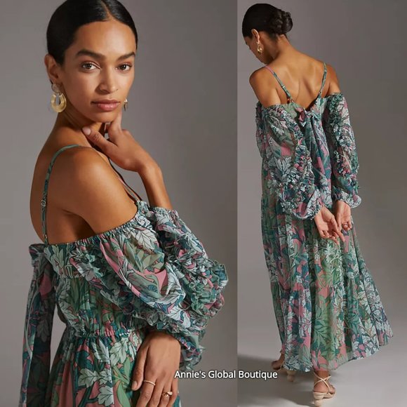 NIP Anthropologie Off-the-shoulder Floral Maxi Dress VERY RARE - Picture 3 of 16
